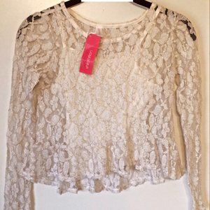 Exquisite Cream sheer blouse with flowery embroidery